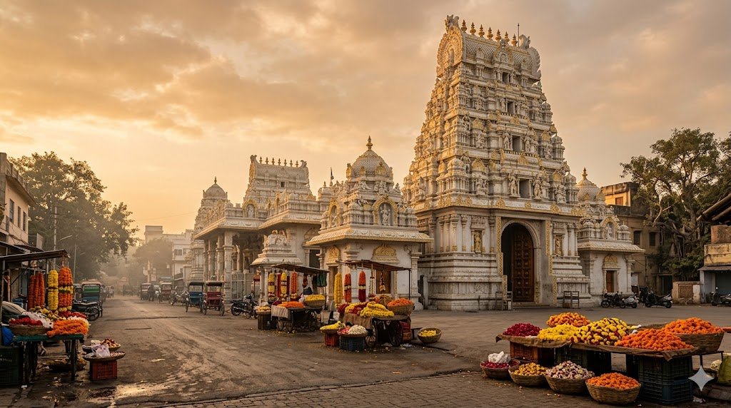 Shirdi photography rules — Sai Baba temple complex exterior seen from the public road