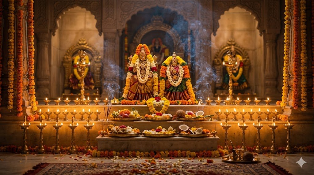 Shirdi Sai mantras chanted before a lamp-lit temple shrine during evening aarti worship