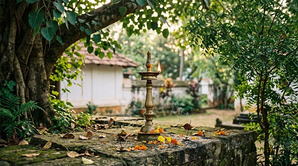 Shirdi Nanda Deep Pooja: brass eternal lamp burning at Lendi Baug garden